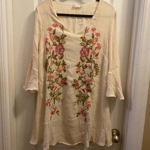 Embroidered Flower Bell Sleeve Dress